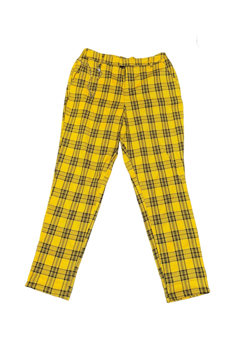Hot Topic Yellow and Black Plaid Straight Leg Pants with Belt Loop Chain